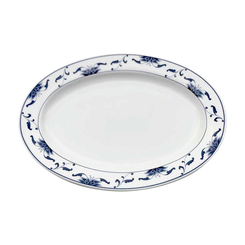 Oval Platter with Rim - Blue Lotus