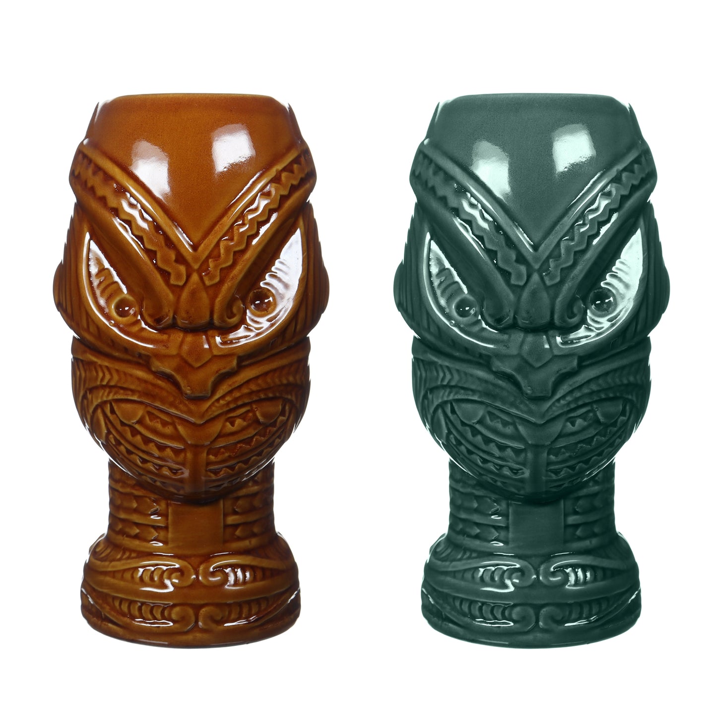 Brown and Green Headhunter Tiki Mugs