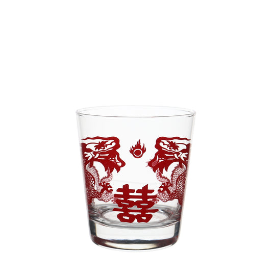 Double Dragon Mai Tai Glass with Chinese Character for Happiness