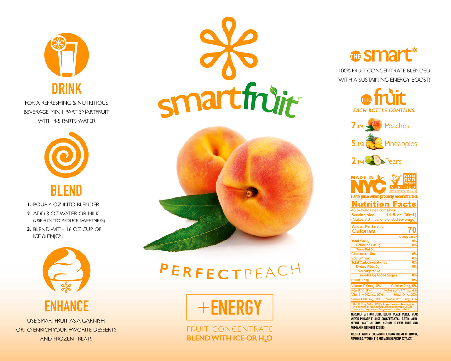 Smartfruit Perfect Peach - Case of 6 (48oz) Bottles